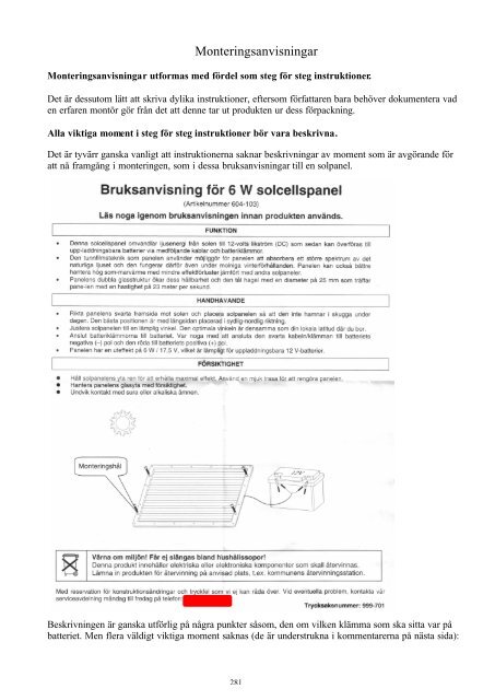 Bruksanvisningar för tillvaron, del I - Boksidan