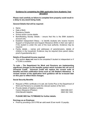 Guidance for completing the 2013/14 EMA application form