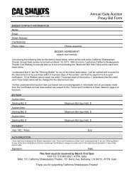 Annual Gala Auction Proxy Bid Form - California Shakespeare Theater