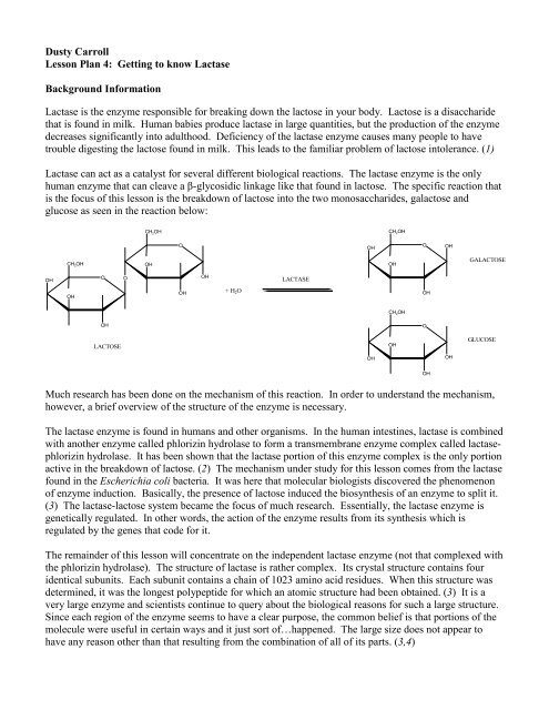 Dusty Carroll Lesson Plan 4: Getting to know Lactase Background ...