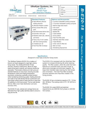 B-E20-18 - Fryer Manufacturer ULTRAFRYER SYSTEMS
