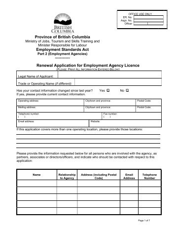 Application for Employment Agency Licence Renewal