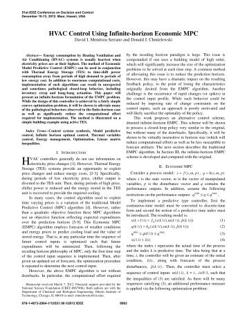 HVAC Control Using Infinite-horizon Economic MPC - Office of ...