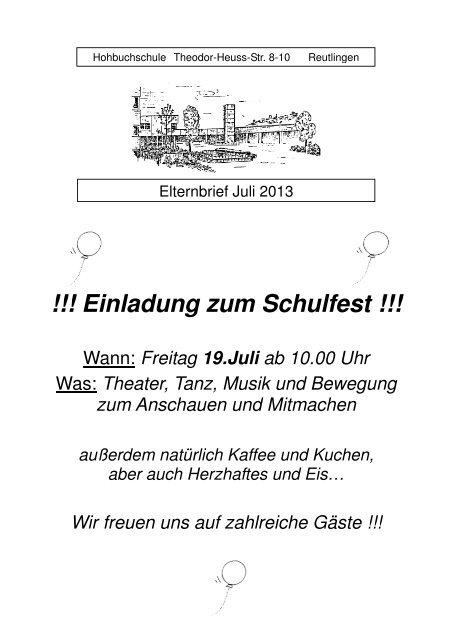 Elternbrief Juli 2013 - Hohbuchschule Reutlingen