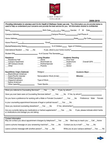 Confidential Client Information Form - Lake Forest College