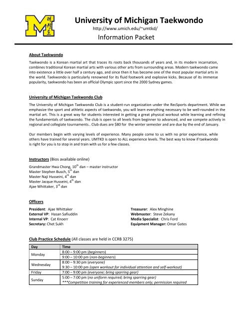 UMTKD Info Sheet W2013.pdf - University of Michigan