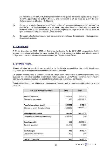 COMPTE GENERAL EXERCICI 2012 - Ajuntament de Roses