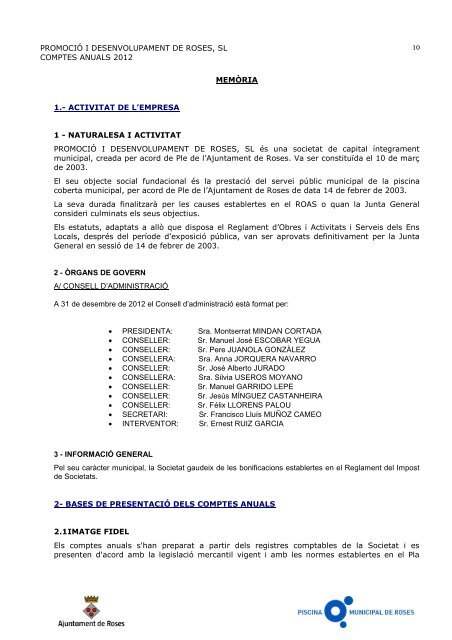 COMPTE GENERAL EXERCICI 2012 - Ajuntament de Roses