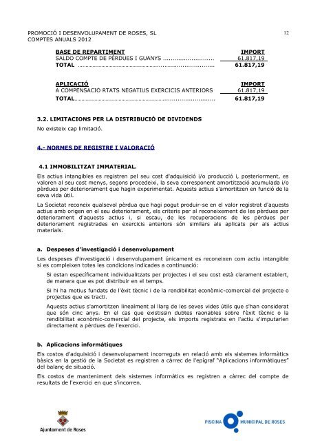 COMPTE GENERAL EXERCICI 2012 - Ajuntament de Roses