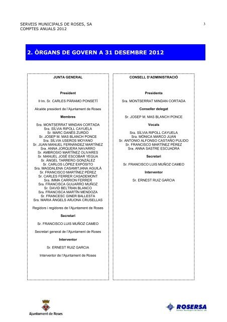 COMPTE GENERAL EXERCICI 2012 - Ajuntament de Roses