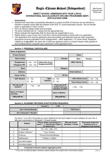 2013 DSA-IB application form - Sites - Anglo-Chinese School