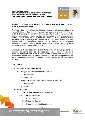 Informe Anual de AutoevaluaciÃ³n del Director General 2011