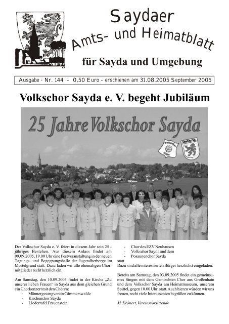 und Heimatblatt: fremdenverkehrsamt@sayda.de  ... - Bergstadt Sayda