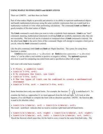 USING MAPLE TO FIND LIMITS and DERIVATIVES There are ...