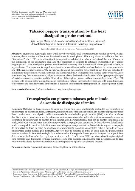 Tabasco pepper transpiration by the heat dissipation probe ... - UFRB