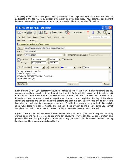 Calendaring, Docketing, and File Tickling Systems - Professional ...