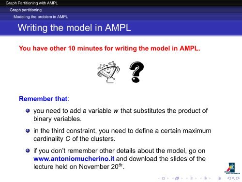 Graph Partitioning with AMPL - Antonio Mucherino Home Page