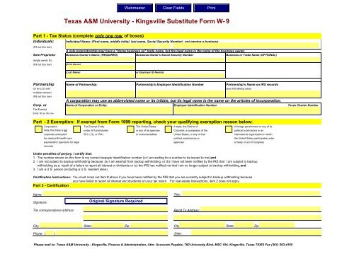 W-9 Form Instruct - Texas A&M University-Kingsville
