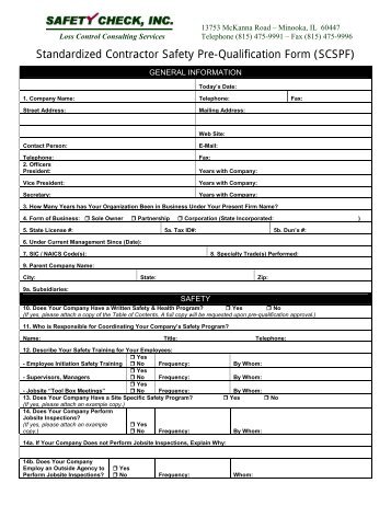 Standardized Contractor Safety Pre-Qualification Form (SCSPF)