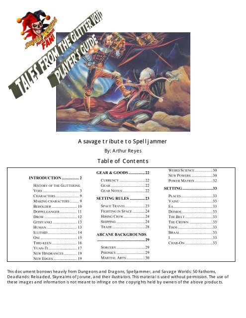 A Savage Tribute To Spelljammer Table Of Contents Savage Heroes