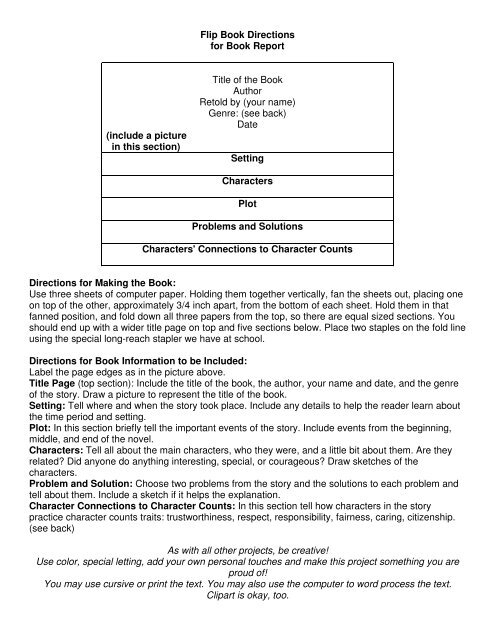 Flip Book Directions For Book Report Title Of The Book Author Flip Book Directions For Book Report Title Of The Book Author