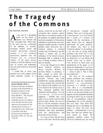 The Tragedy of the Commons - The Garrett Hardin Society