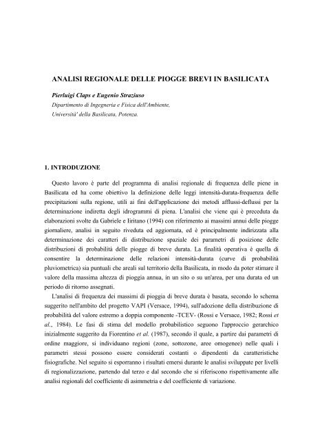 analisi regionale delle piogge brevi in basilicata - idrologia@polito