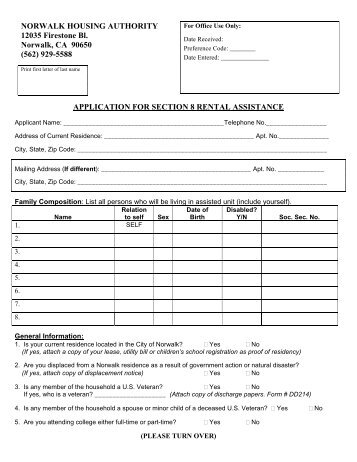 929-5588 APPLICATION FOR SECTION 8 ... - City of Norwalk
