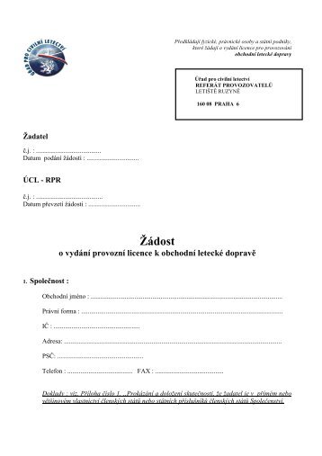 Vydání provozní licence - Úřad pro civilní letectví