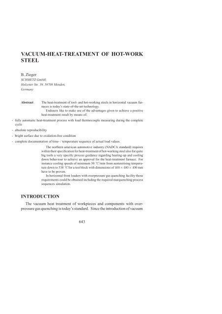 Vacuum Heat Treatment Of Hot Work Steel Vacuum Heat Treatment Of Hot Work Steel