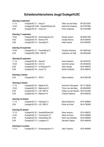 Scheidsrechterschema 1e seizoenshelft seizoen 2010 ... - VV Oudega