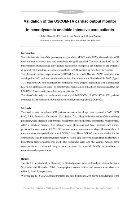 Validation of the USCOM-1A cardiac output monitor in ...