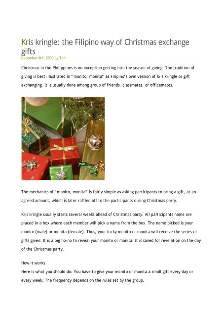 Kris kringle the Filipino way of Christmas Philippine Culture