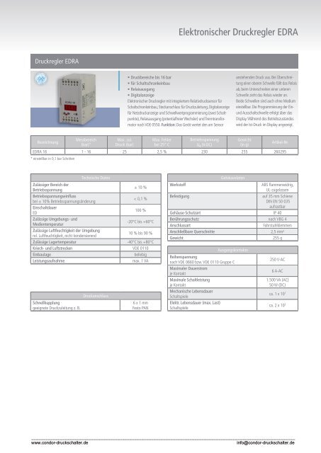 Elektronischer Druckregler EDRA - Condor Druckschalter