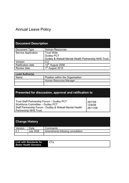 Annual Leave Policy - Dudley Primary Care Trust