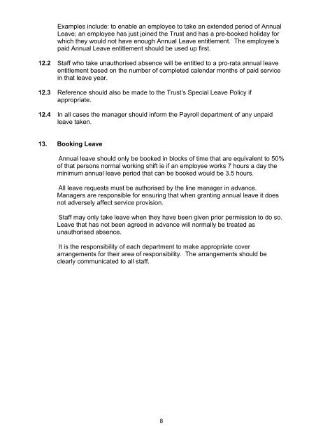 Annual Leave Policy - Dudley Primary Care Trust