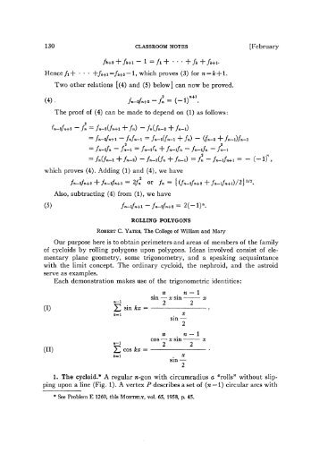 Robert C. Yates, Rolling Polygons, American Mathematical Monthly ...