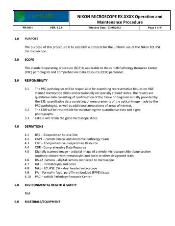 Operations Manual for caHUB Nikon microscope (PR-9001 v1.0.0)