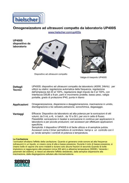 Sonicatore ad ultrasuoni Hielscher UP400S