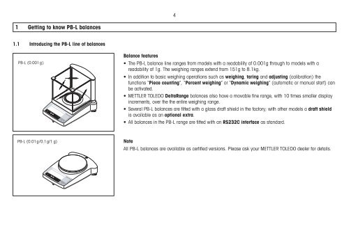 Operating instructions PB-L line of balances - METTLER TOLEDO