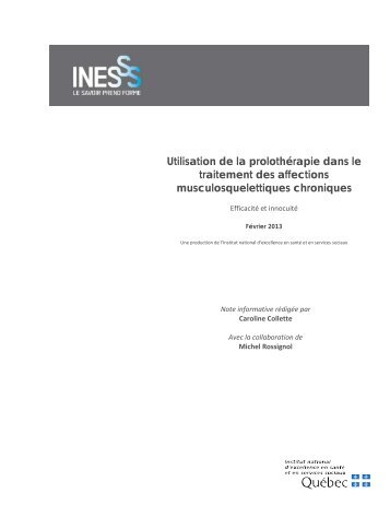 Utilisation de la prolothÃ©rapie dans le traitement des ... - INESSS