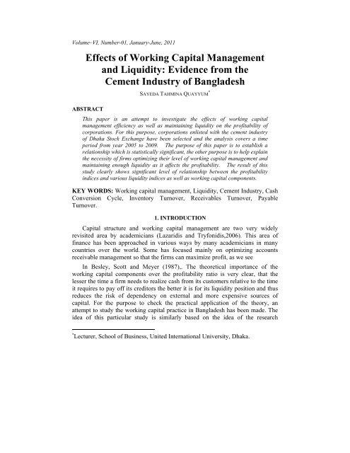 Effects of Working Capital Management and Liquidity - Bangladesh ...