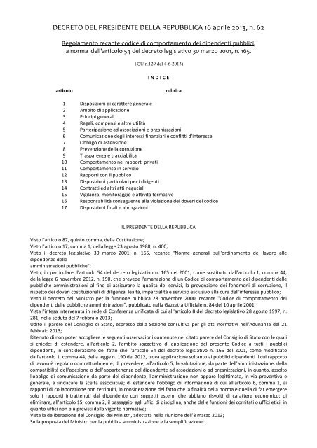 Codice di Comportamento - Comune di Lucera