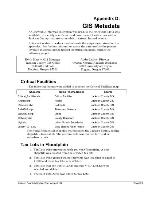 Appendix D: GIS Metadata - Jackson County Oregon
