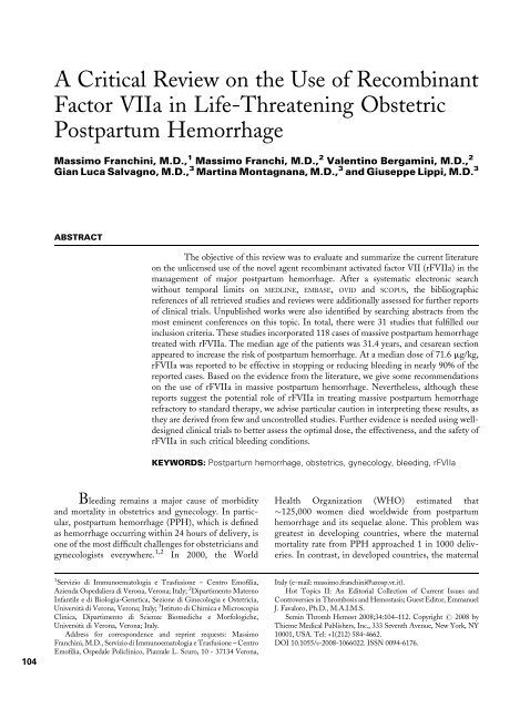 A Critical Review on the Use of Recombinant Factor ... - Niceindia.net