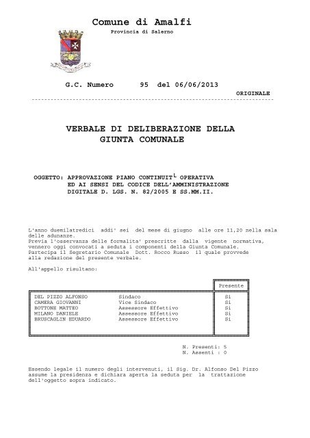 verbale di deliberazione della giunta comunale - Comune di Amalfi