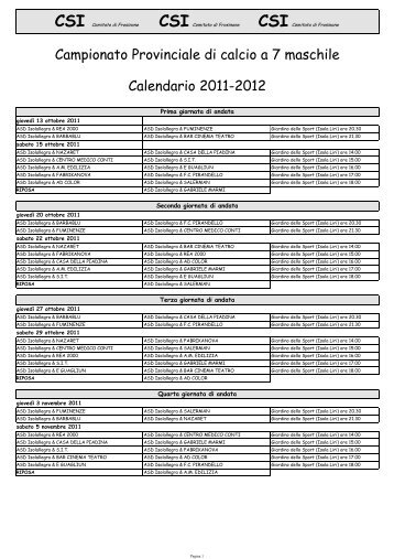 Campionato Provinciale di calcio a 7 maschile Calendario ... - CSI