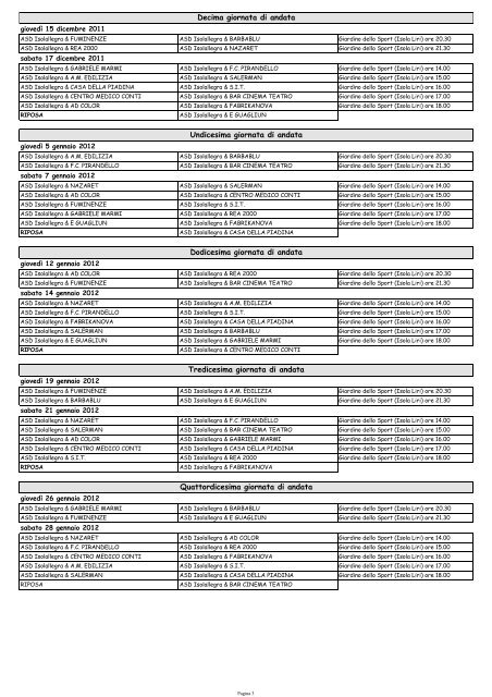 Campionato Provinciale di calcio a 7 maschile Calendario ... - CSI