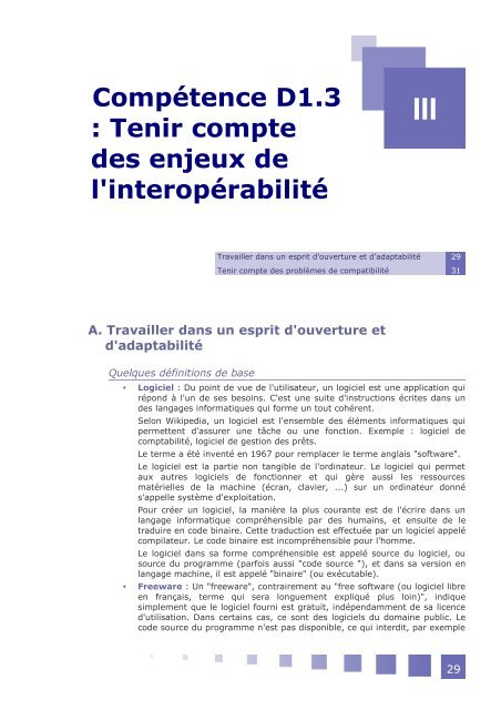 III - CompÃ©tence D1.3 : Tenir compte des enjeux de l'interopÃ©rabilitÃ©