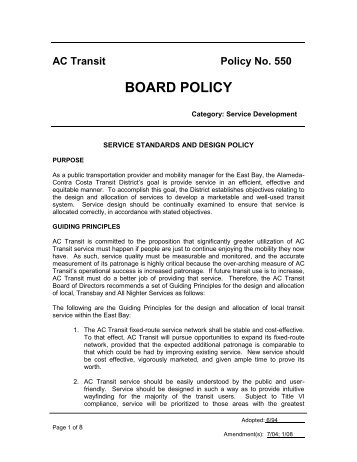 Service Standards and Design Policy - AC Transit